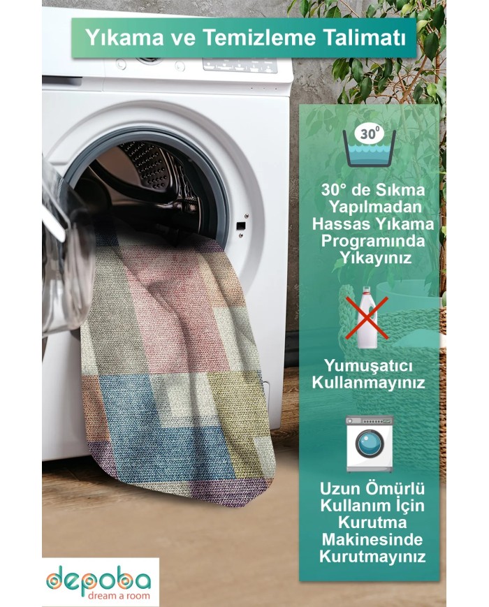 Anika Patchwork Kadife Pamuk Tabanlı Yıkanabilen Kaymaz Antibakteriyel Salon Halısı