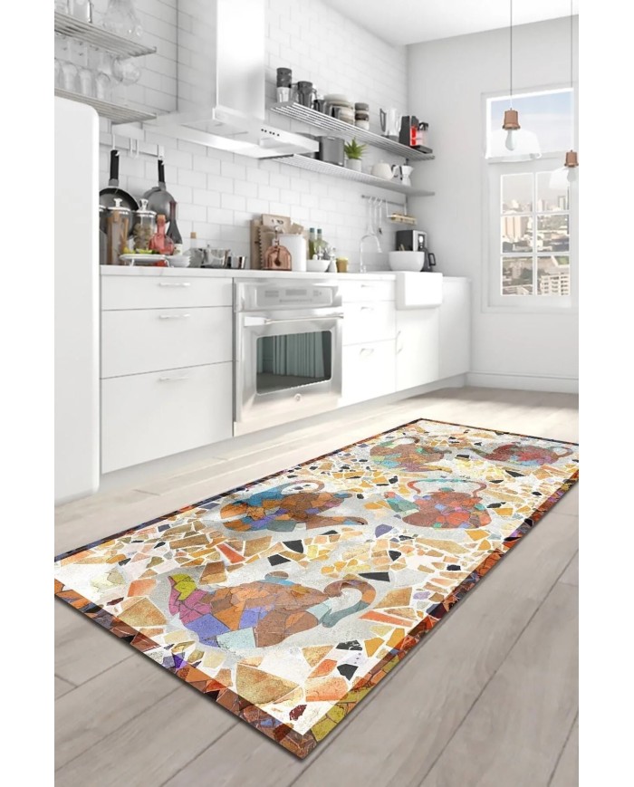 Omari Modern Kadife Pamuk Tabanlı Yıkanabilen Kaydırmaz Antibakteriyel Mutfak Halısı