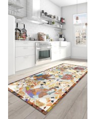 Omari Modern Kadife Pamuk Tabanlı Yıkanabilen Kaydırmaz Antibakteriyel Mutfak Halısı