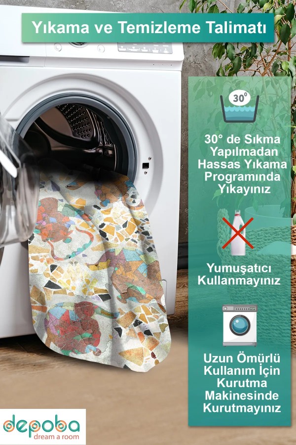 Omari Modern Kadife Pamuk Tabanlı Yıkanabilen Kaydırmaz Antibakteriyel Mutfak Halısı