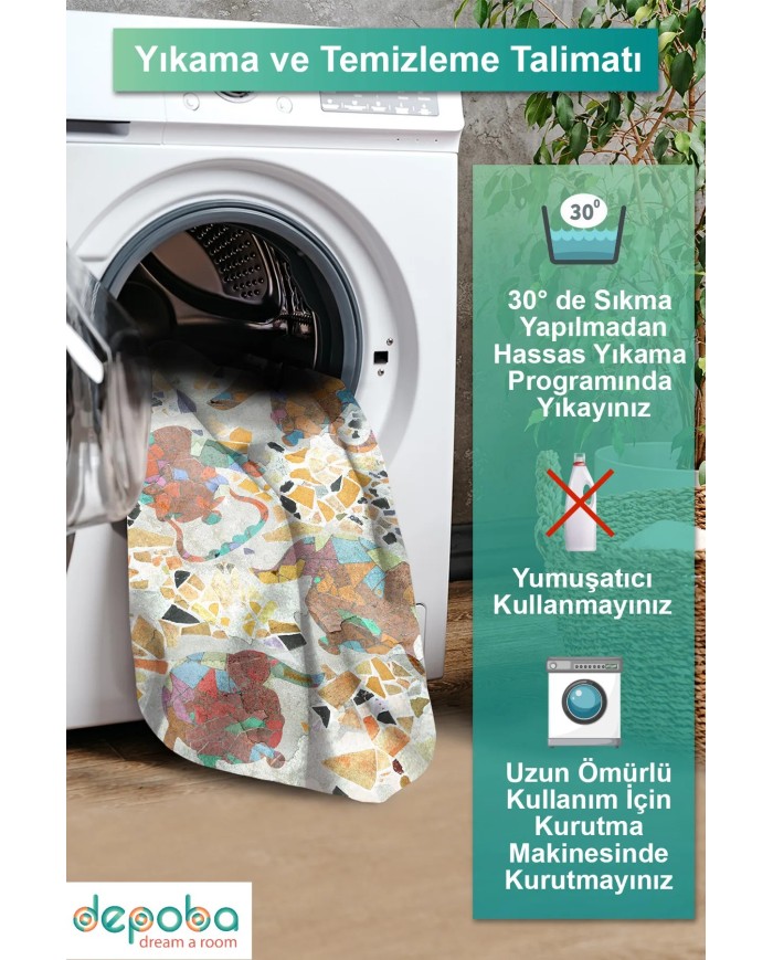 Omari Modern Kadife Pamuk Tabanlı Yıkanabilen Kaydırmaz Antibakteriyel Mutfak Halısı