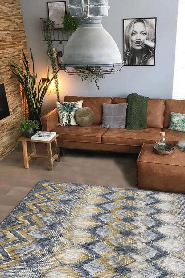 Amaris Modern Kadife Özel Tasarım Pamuk Tabanlı  Yıkanabilen Kaydırmaz Antibakteriyel Salon Halısı