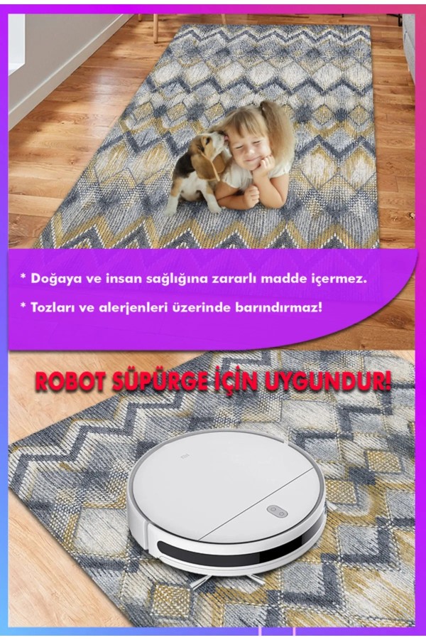 Amaris Modern Kadife Özel Tasarım Pamuk Tabanlı  Yıkanabilen Kaydırmaz Antibakteriyel Salon Halısı