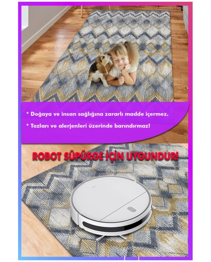 Amaris Modern Kadife Özel Tasarım Pamuk Tabanlı  Yıkanabilen Kaydırmaz Antibakteriyel Salon Halısı