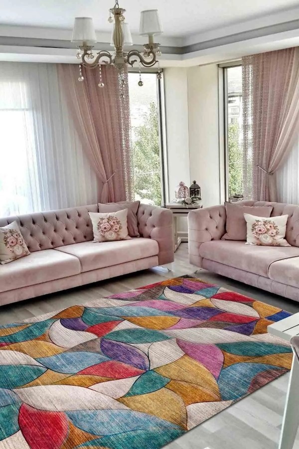 Duena Modern Kadife Pamuk Taban Kaymaz Yıkanabilen Antibakteriyel Salon Halısı