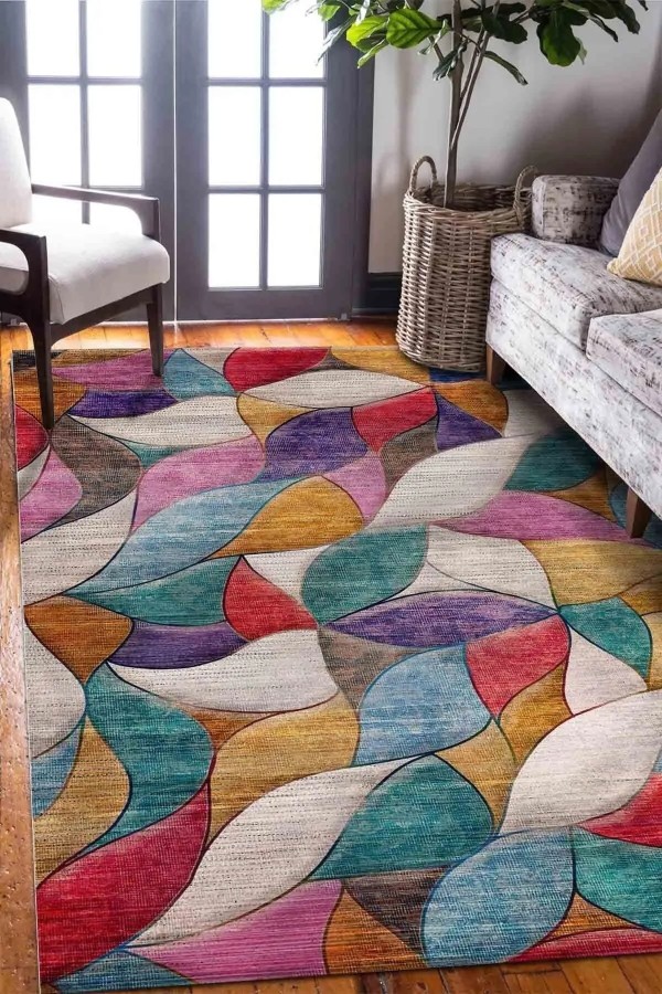 Duena Modern Kadife Pamuk Taban Kaymaz Yıkanabilen Antibakteriyel Salon Halısı