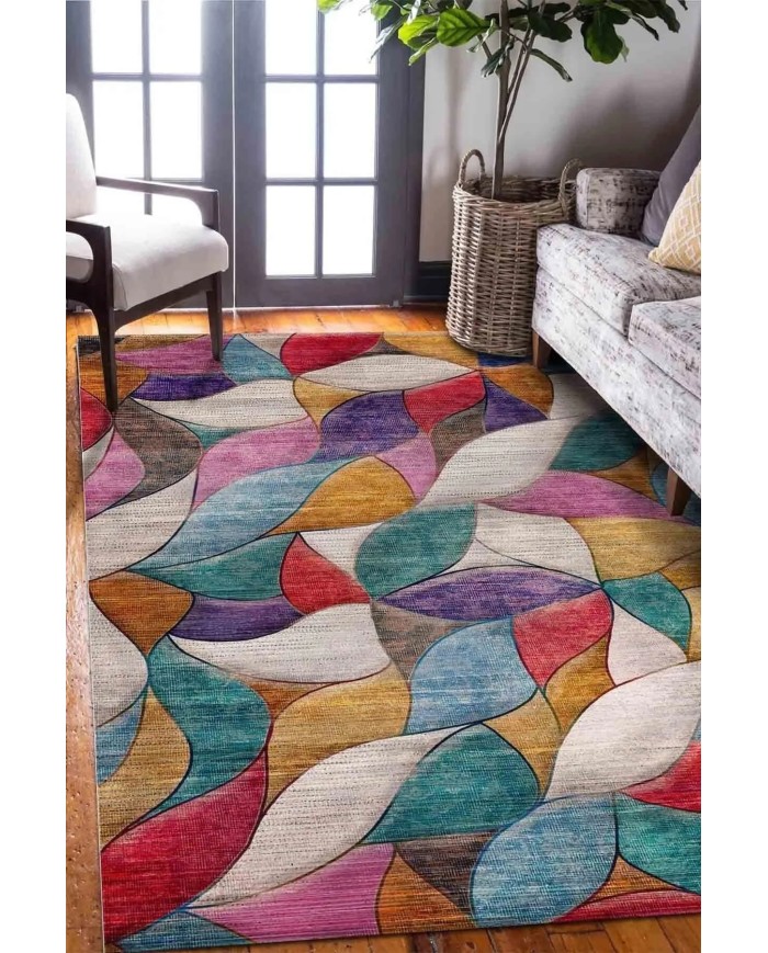 Duena Modern Kadife Pamuk Taban Kaymaz Yıkanabilen Antibakteriyel Salon Halısı