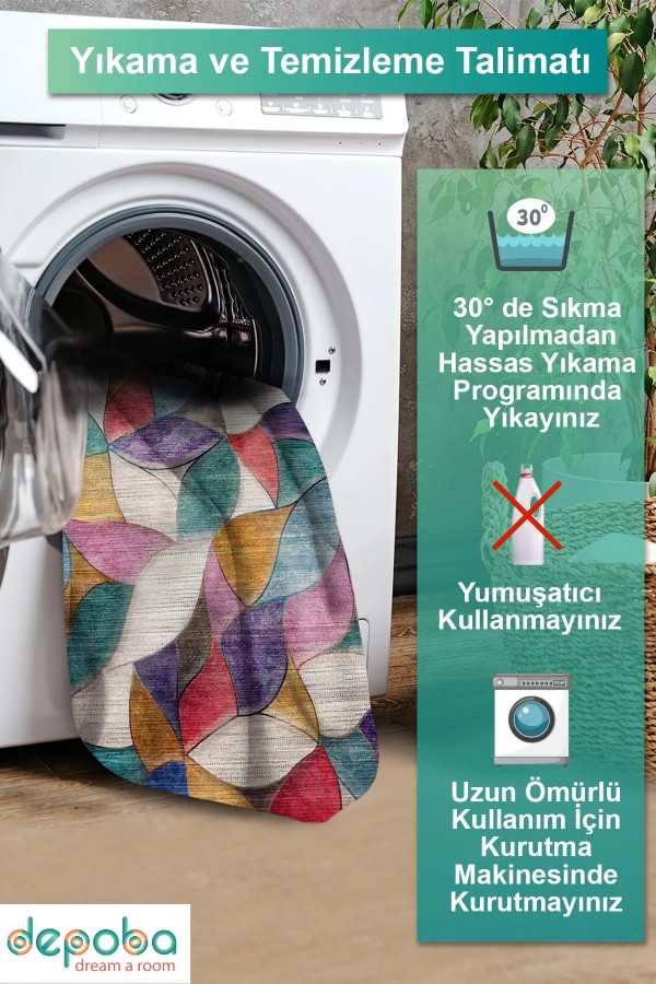 Duena Modern Kadife Pamuk Taban Kaymaz Yıkanabilen Antibakteriyel Salon Halısı