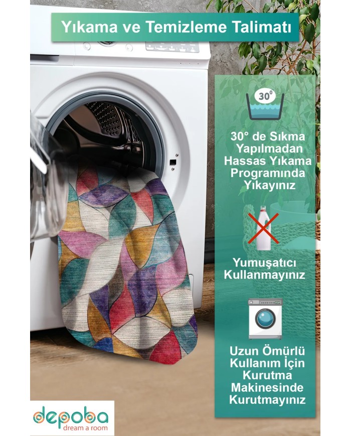 Duena Modern Kadife Pamuk Taban Kaymaz Yıkanabilen Antibakteriyel Salon Halısı