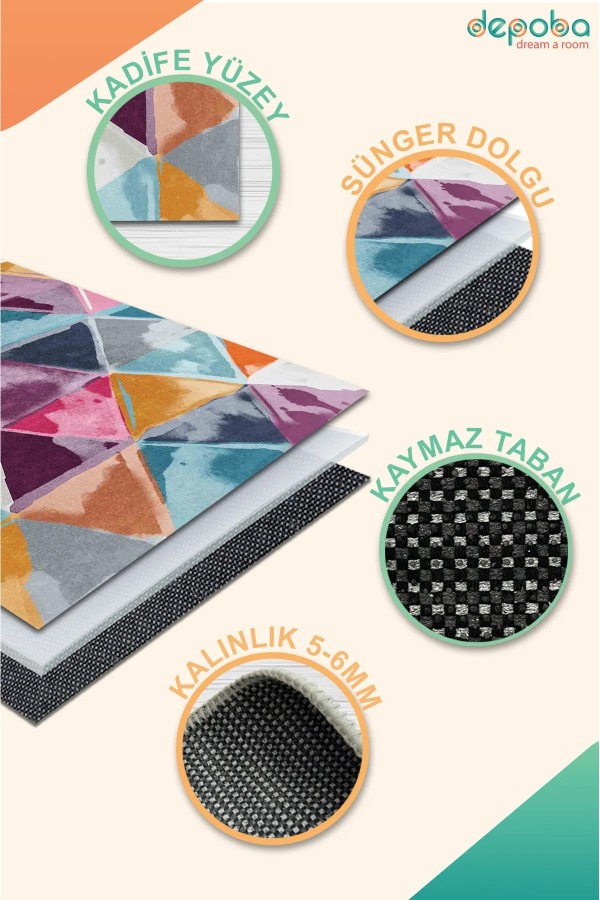 Dali Modern Kadife Pamuk Taban Kaymaz Yıkanabilen Antibakteriyel Salon Halısı