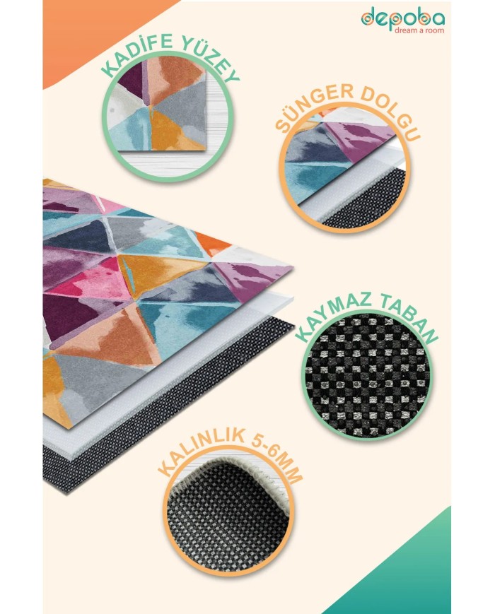 Dali Modern Kadife Pamuk Taban Kaymaz Yıkanabilen Antibakteriyel Salon Halısı