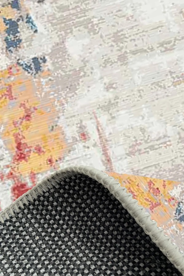 Laray Modern Kadife Desenli Pamuk Tabanlı Yıkanabilen Kaydırmaz Antibakteriyel Salon Halısı