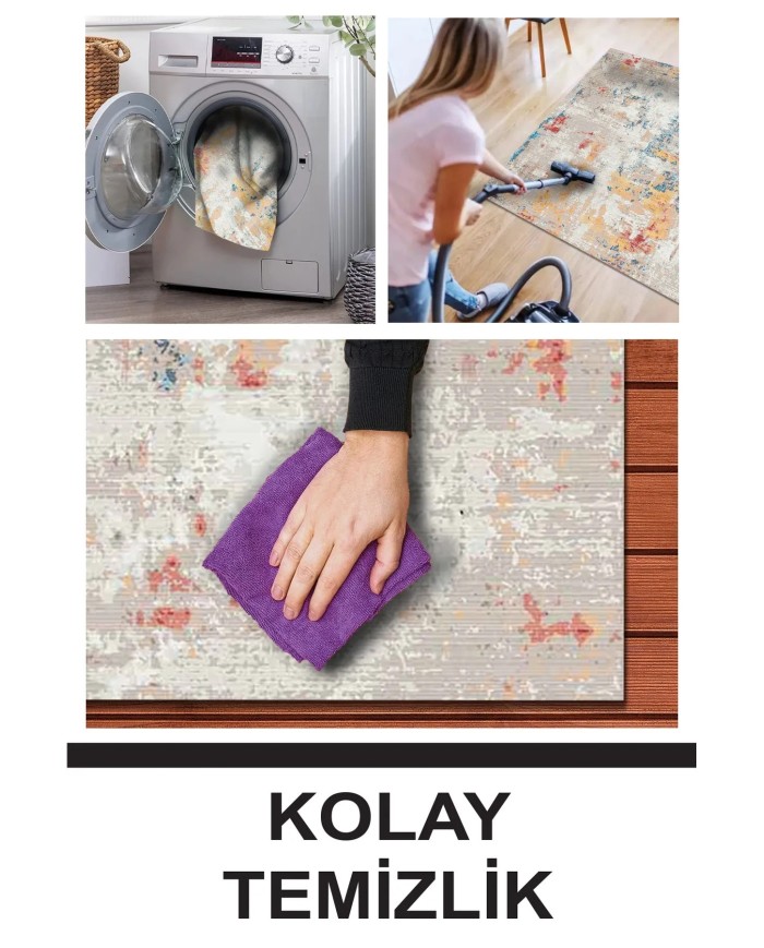 Laray Modern Kadife Desenli Pamuk Tabanlı Yıkanabilen Kaydırmaz Antibakteriyel Salon Halısı