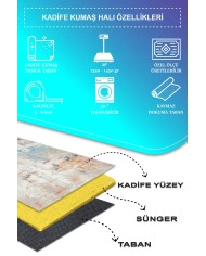 Laray Modern Kadife Desenli Pamuk Tabanlı Yıkanabilen Kaydırmaz Antibakteriyel Salon Halısı