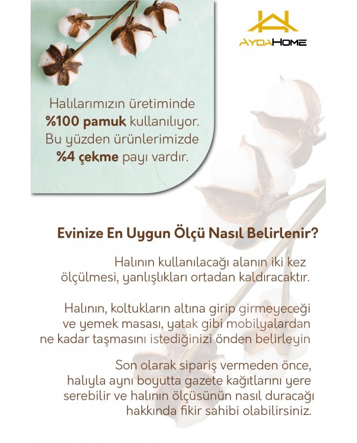 Ginato Vintage Bej Pamuk Tabanlı Yıkanabilen Kaydırmaz Antibakteriyel Şönil Salon Halısı