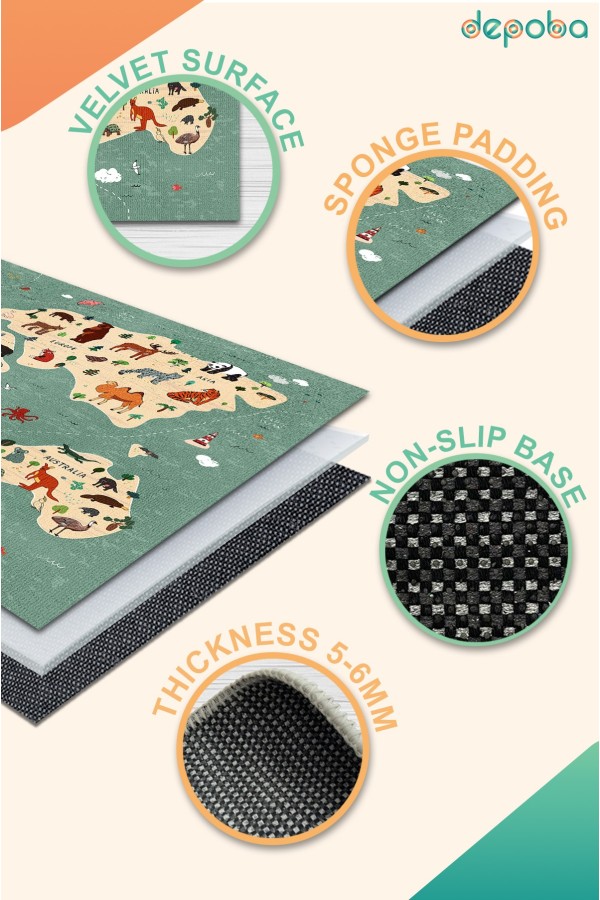 Mepa Kadife Antibakteriyel Yıkanabilir Kaymaz Pamuk Tabanlı Çocuk Halısı