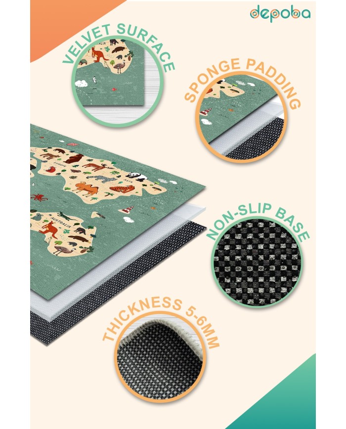 Mepa Kadife Antibakteriyel Yıkanabilir Kaymaz Pamuk Tabanlı Çocuk Halısı