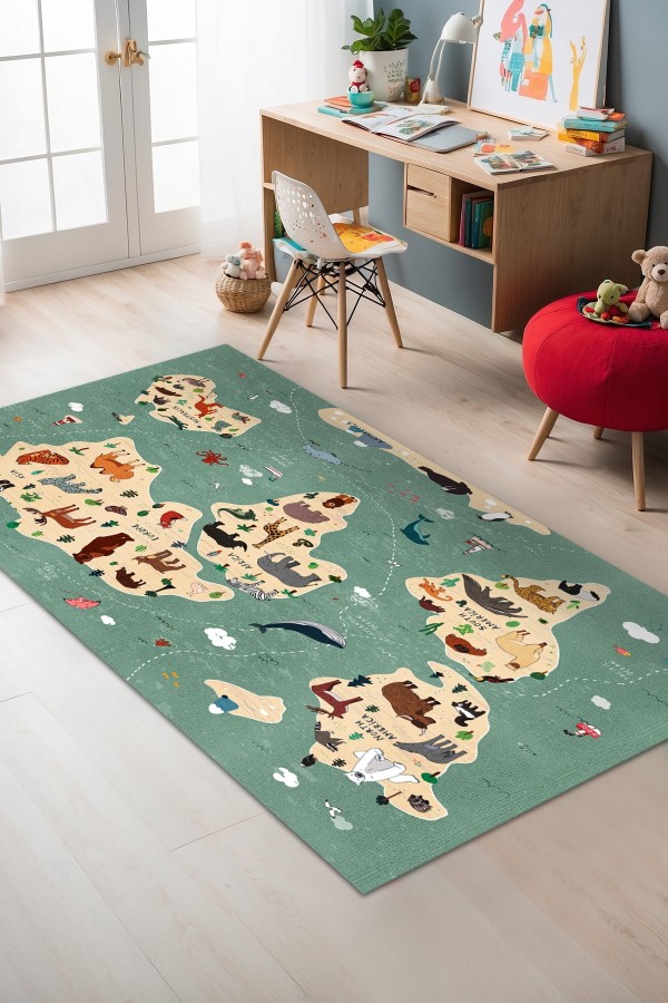 Mepa Kadife Antibakteriyel Yıkanabilir Kaymaz Pamuk Tabanlı Çocuk Halısı