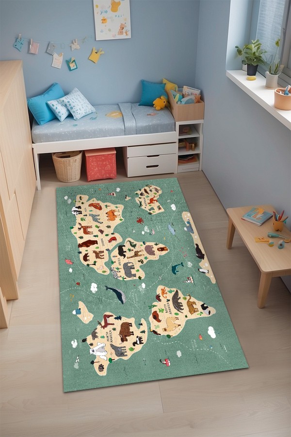 Mepa Kadife Antibakteriyel Yıkanabilir Kaymaz Pamuk Tabanlı Çocuk Halısı