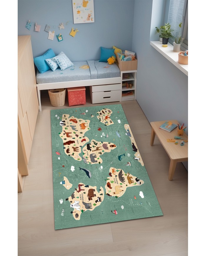 Mepa Kadife Antibakteriyel Yıkanabilir Kaymaz Pamuk Tabanlı Çocuk Halısı