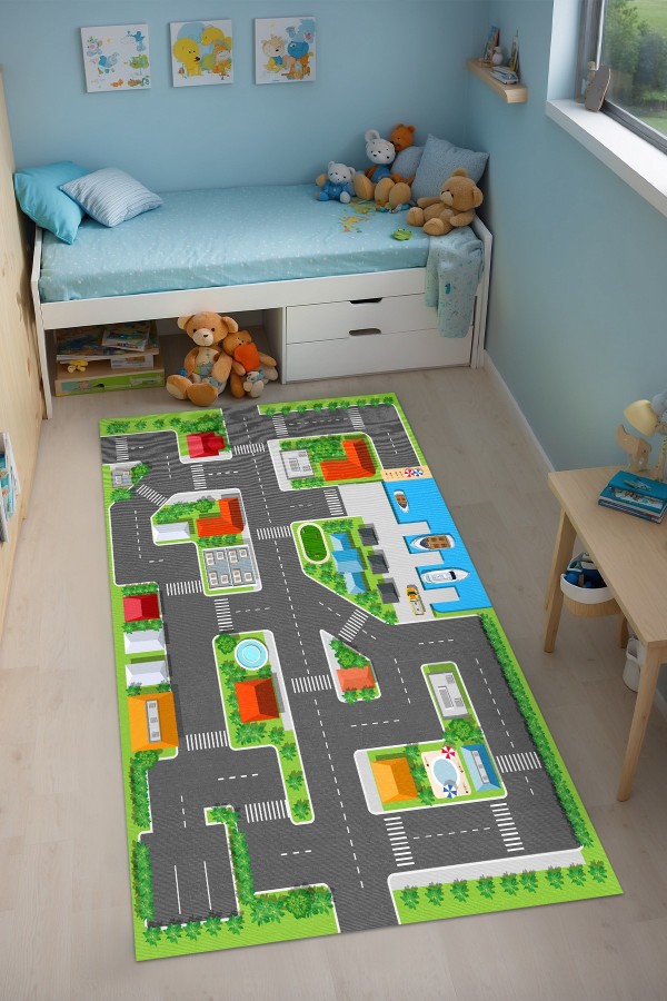 Loyem Kadife Antibakteriyel Yıkanabilir Kaymaz Pamuk Tabanlı Çocuk Halısı