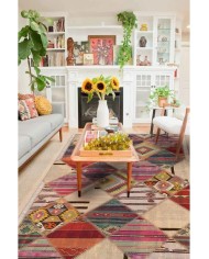 Hoya Patchwork Desenli Kadife Pamuk Tabanlı Yıkanabilen Kaydırmaz Antibakteriyel Salon Halısı