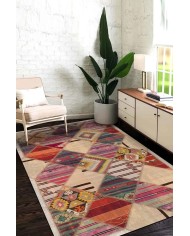 Hoya Patchwork Desenli Kadife Pamuk Tabanlı Yıkanabilen Kaydırmaz Antibakteriyel Salon Halısı