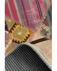 Hoya Patchwork Desenli Kadife Pamuk Tabanlı Yıkanabilen Kaydırmaz Antibakteriyel Salon Halısı