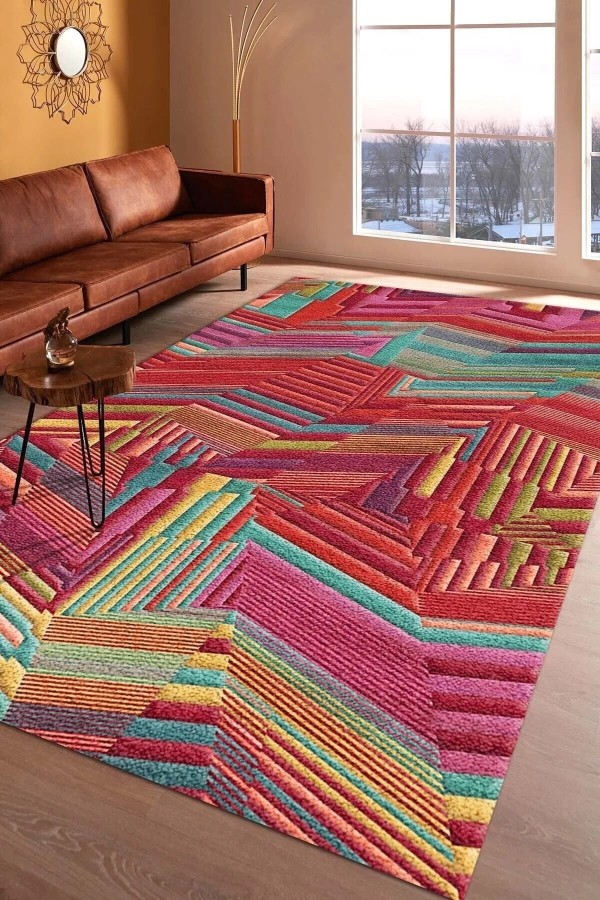 Aubrees Dekoratif Özel Tasarım Kadife Pamuk Taban Kaydırmaz Yıkanabilen Antibakteriyel Salon Halısı