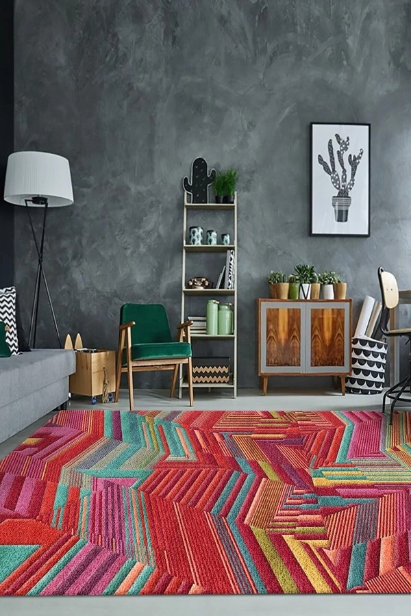 Aubrees Dekoratif Özel Tasarım Kadife Pamuk Taban Kaydırmaz Yıkanabilen Antibakteriyel Salon Halısı