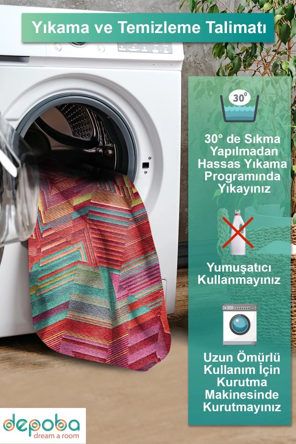 Aubrees Dekoratif Özel Tasarım Kadife Pamuk Taban Kaydırmaz Yıkanabilen Antibakteriyel Salon Halısı