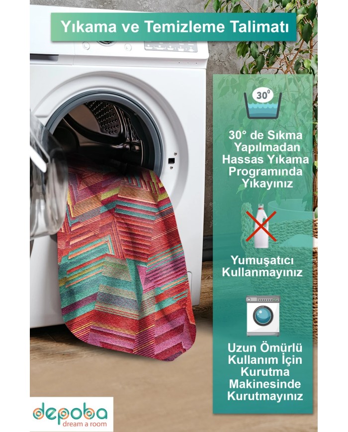 Aubrees Dekoratif Özel Tasarım Kadife Pamuk Taban Kaydırmaz Yıkanabilen Antibakteriyel Salon Halısı