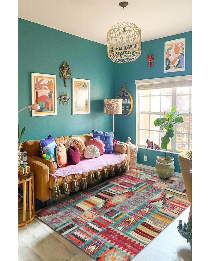 Brandi Kadife Modern Desenli Pamuk Taban Yıkanabilen Antibakteriyel Salon Halısı