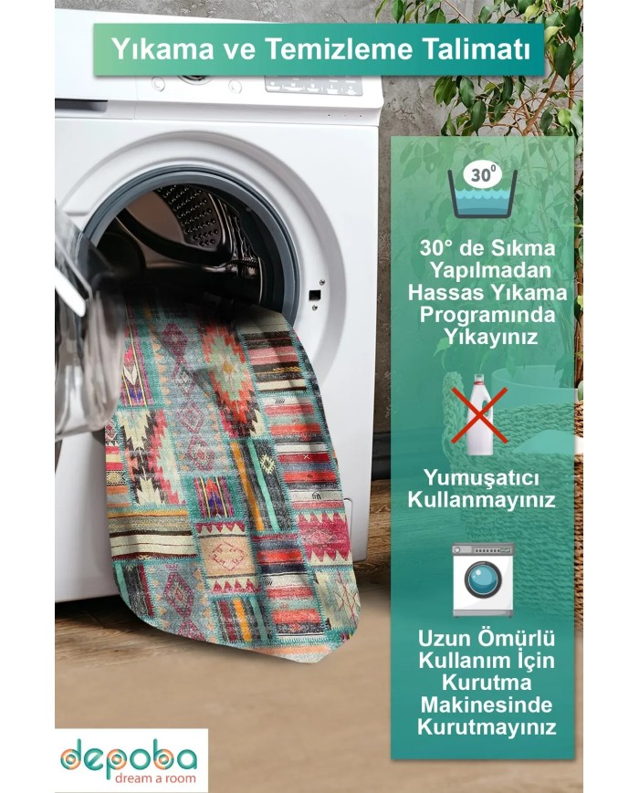 Brandi Kadife Modern Desenli Pamuk Taban Yıkanabilen Antibakteriyel Salon Halısı