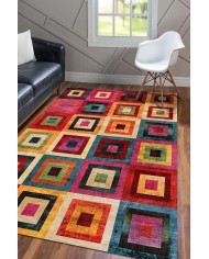 Amber Kadife Modern Desenli Pamuk Tabanlı Yıkanabilen Kaymaz Antibakteriyel Salon Halısı