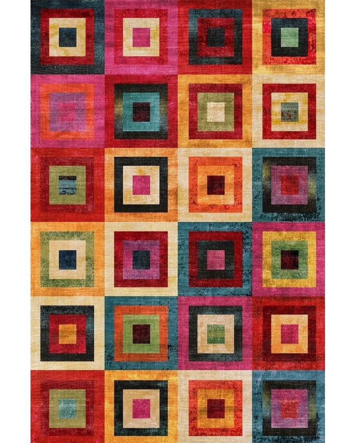 Amber Kadife Modern Desenli Pamuk Tabanlı Yıkanabilen Kaymaz Antibakteriyel Salon Halısı