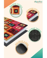 Amber Kadife Modern Desenli Pamuk Tabanlı Yıkanabilen Kaymaz Antibakteriyel Salon Halısı