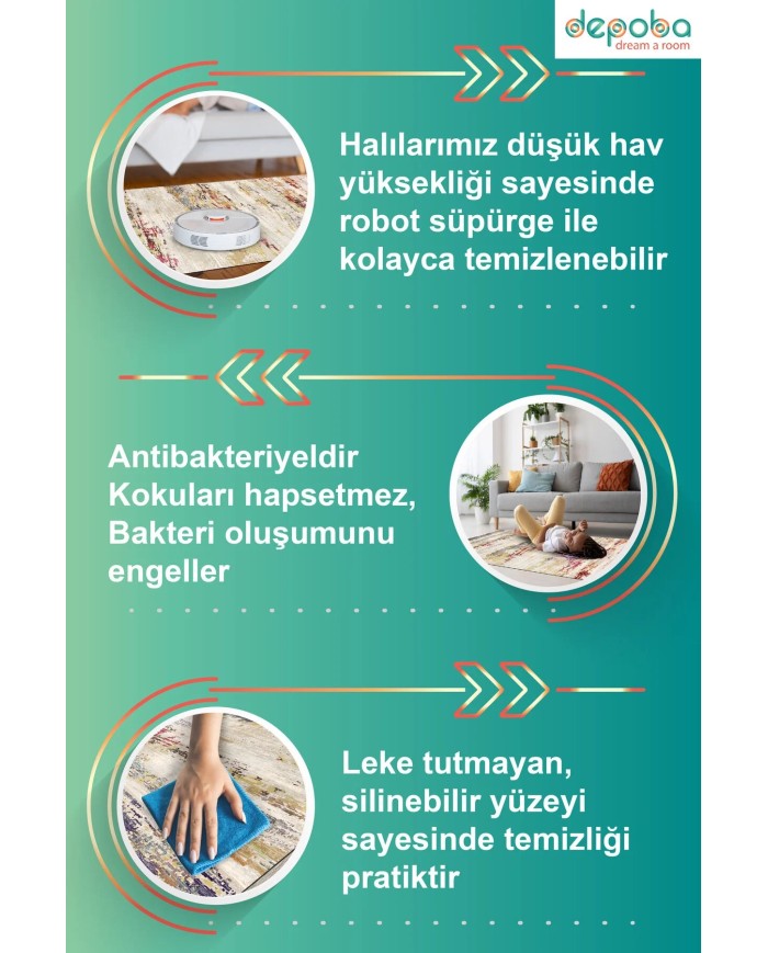 Amber Kadife Modern Desenli Pamuk Tabanlı Yıkanabilen Kaymaz Antibakteriyel Salon Halısı