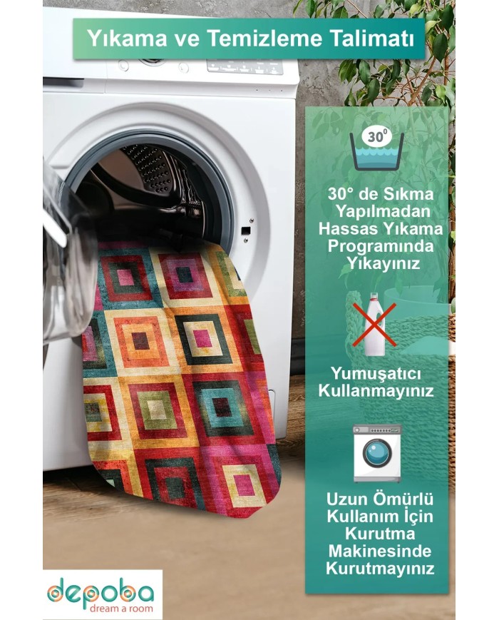 Amber Kadife Modern Desenli Pamuk Tabanlı Yıkanabilen Kaymaz Antibakteriyel Salon Halısı