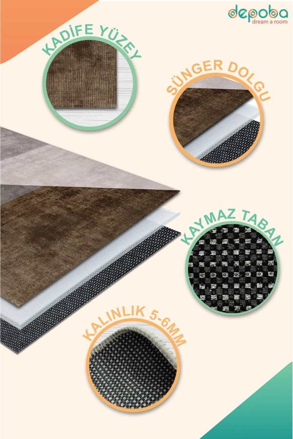 Barty Desenli Pamuk Tabanlı Yıkanabilen Kaydırmaz Kadife Antibakteriyel Salon Halısı