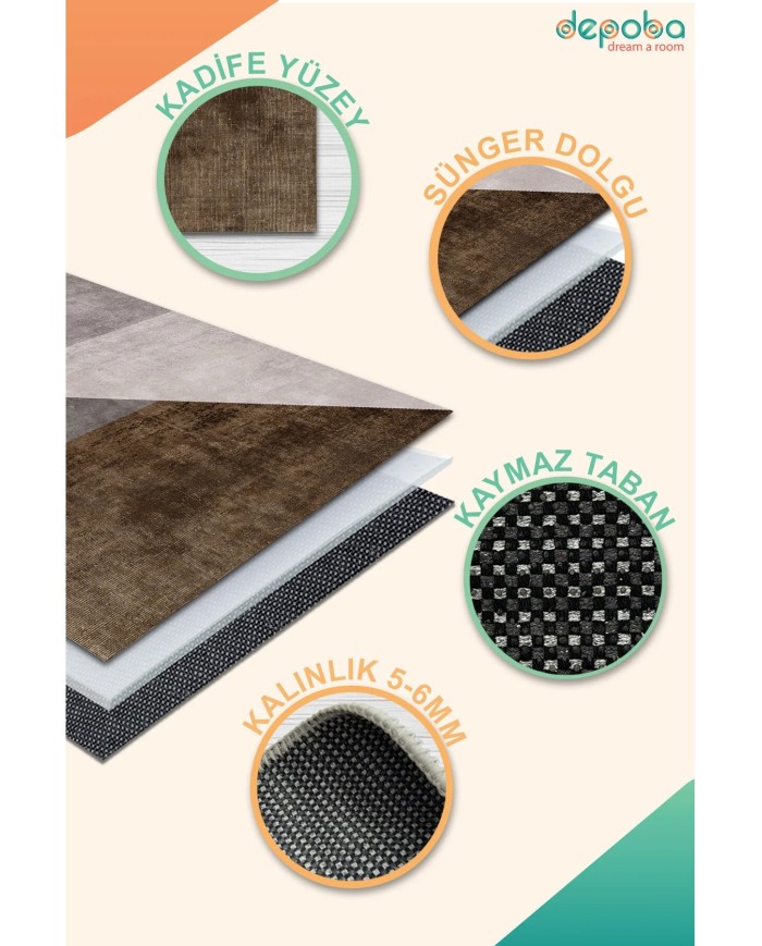 Barty Desenli Pamuk Tabanlı Yıkanabilen Kaydırmaz Kadife Antibakteriyel Salon Halısı