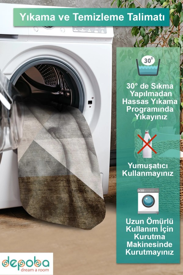 Barty Desenli Pamuk Tabanlı Yıkanabilen Kaydırmaz Kadife Antibakteriyel Salon Halısı