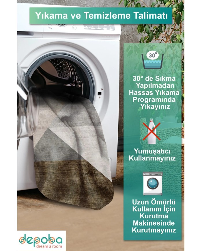 Barty Desenli Pamuk Tabanlı Yıkanabilen Kaydırmaz Kadife Antibakteriyel Salon Halısı