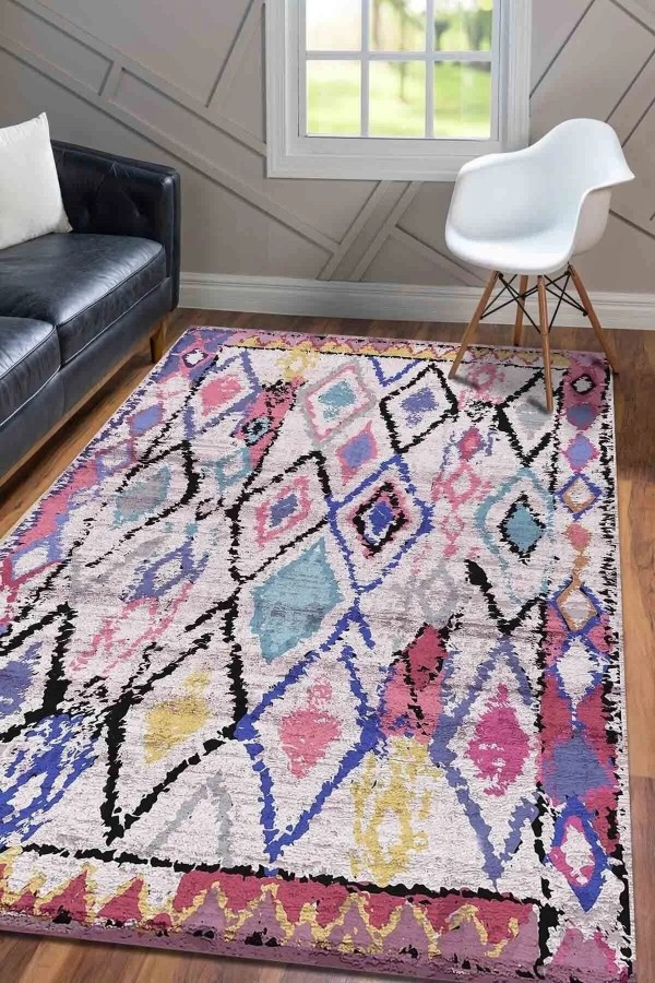 Cora Kadife Dekoratif Özel Tasarım Pamuk Taban Kaydırmaz Yıkanabilen Antibakteriyel Salon Halısı