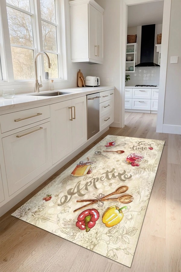 Rute Şönil Doğal Pamuk Tabanlı Mutfak Halısı Kaymaz Antibakteriyel Yıkanabilir Çevre Dostu