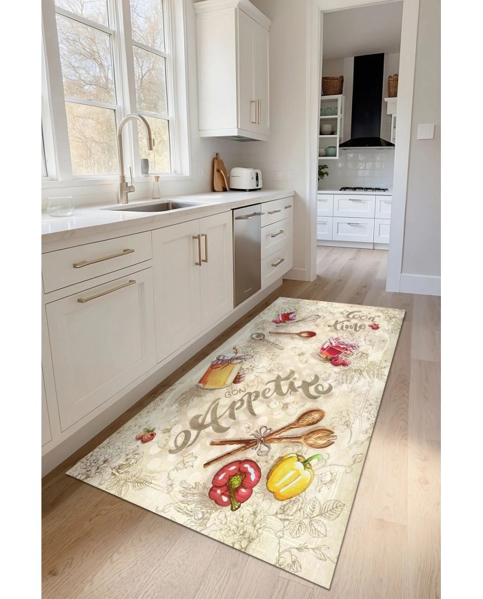 Rute Şönil Doğal Pamuk Tabanlı Mutfak Halısı Kaymaz Antibakteriyel Yıkanabilir Çevre Dostu