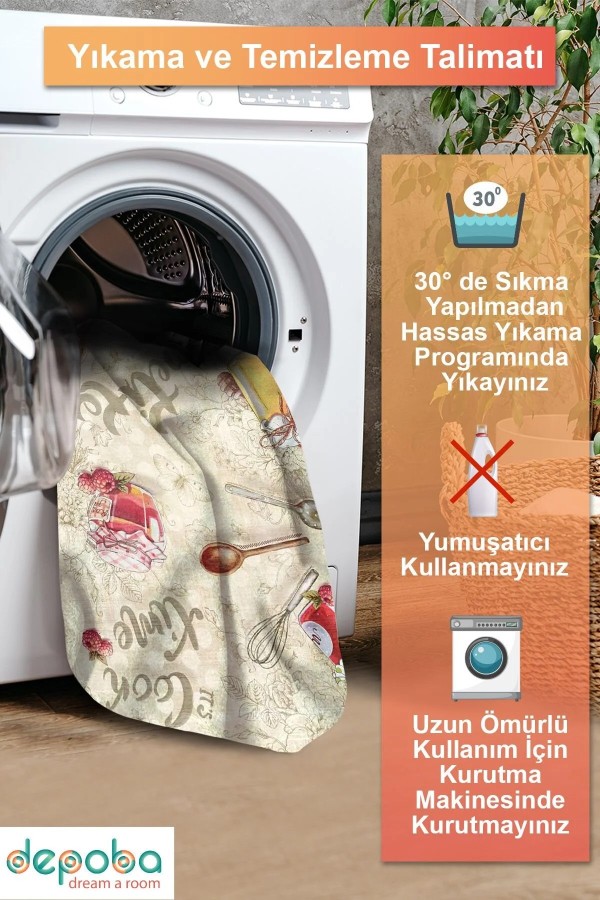 Rute Şönil Doğal Pamuk Tabanlı Mutfak Halısı Kaymaz Antibakteriyel Yıkanabilir Çevre Dostu