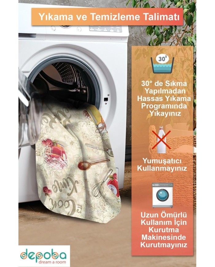 Rute Şönil Doğal Pamuk Tabanlı Mutfak Halısı Kaymaz Antibakteriyel Yıkanabilir Çevre Dostu