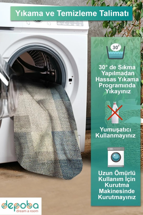 Apelia Kadife Desenli Pamuk Tabanlı Yıkanabilen Kaydırmaz Antibakteriyel Salon Halısı