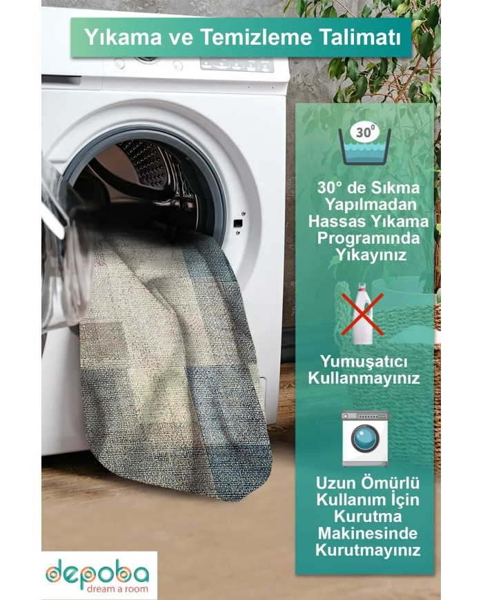 Apelia Kadife Desenli Pamuk Tabanlı Yıkanabilen Kaydırmaz Antibakteriyel Salon Halısı